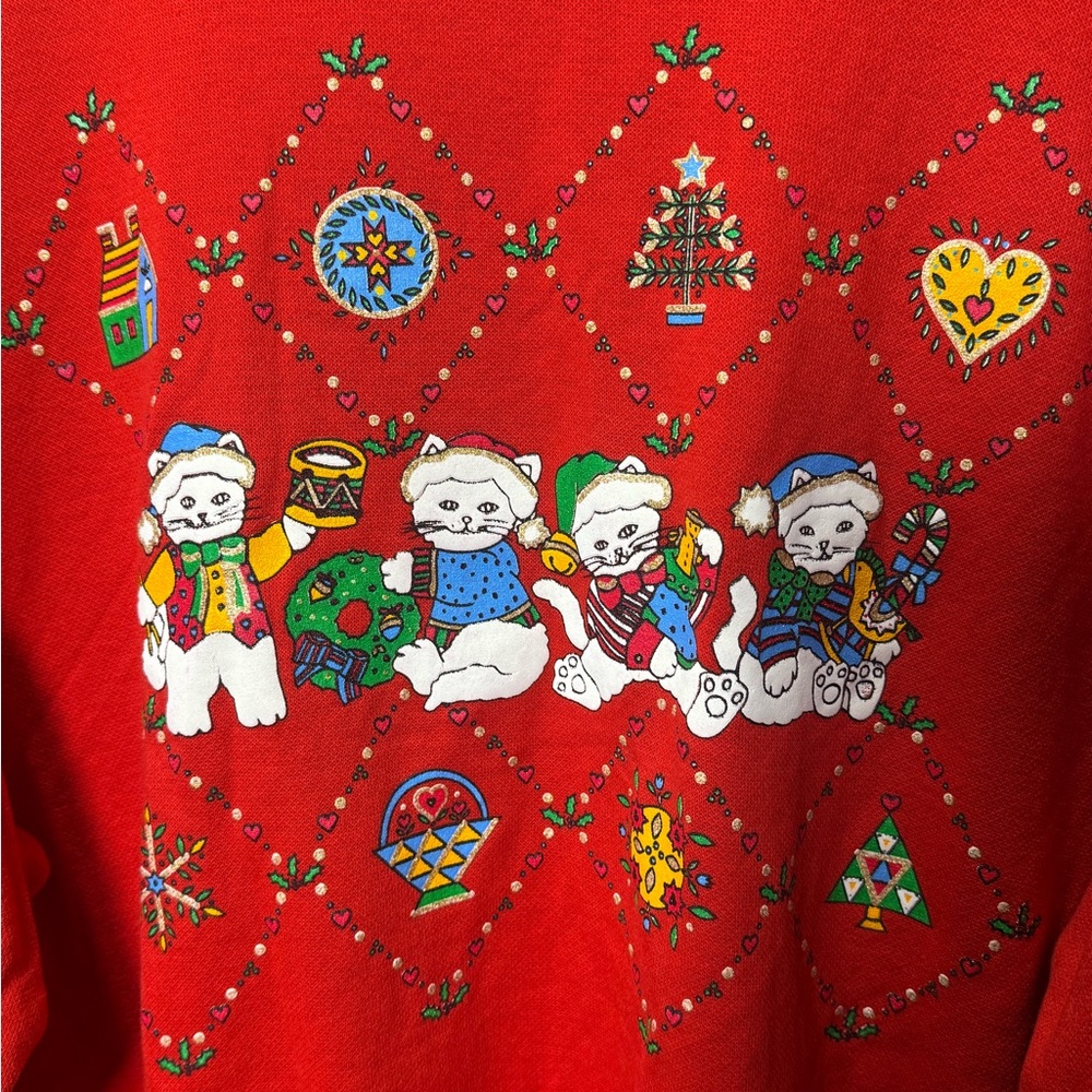 Vintage Red Cat Christmas/Holiday Sweater no tag Size S, M, L - Picture 2 of 3